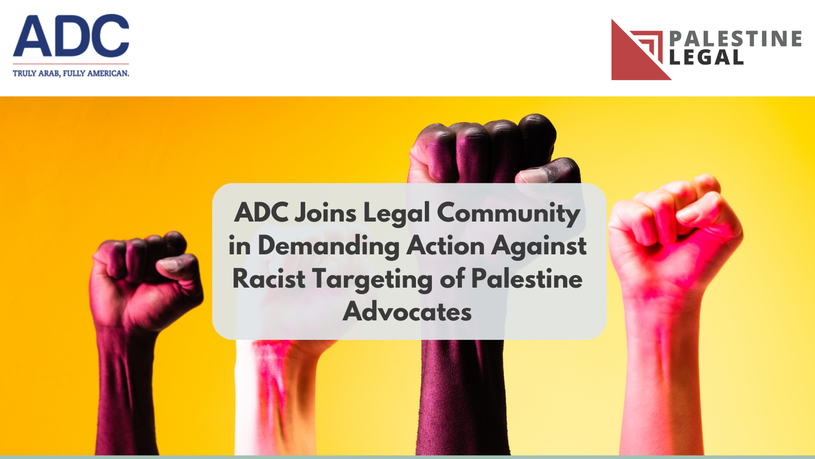 ADC Joins Legal Community in Demanding Action Against Racist Targeting of Palestine Advocates image