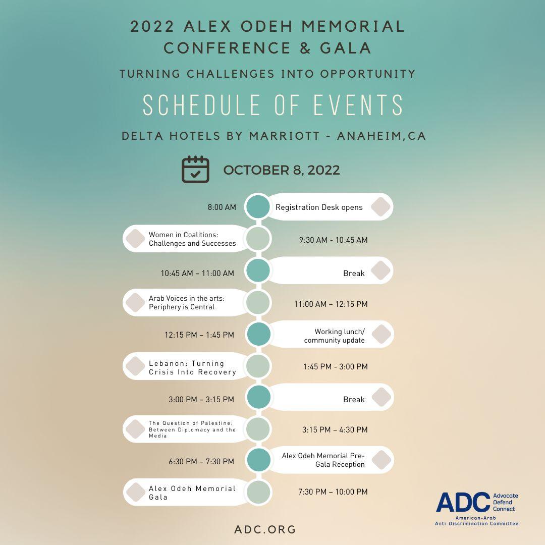 JOIN US IN ANAHEIM! See the Schedule for the 2022 Alex Odeh Memorial Conference and Gala! image