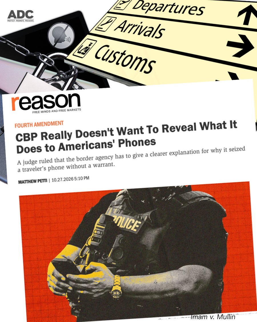 Reason headline: CBP Really Doesn't Want To Reveal What It Does to Americans' Phones — a judge ruled that the border agency has to give a clearer explanation for why it seized a traveler's phone without a warrant.